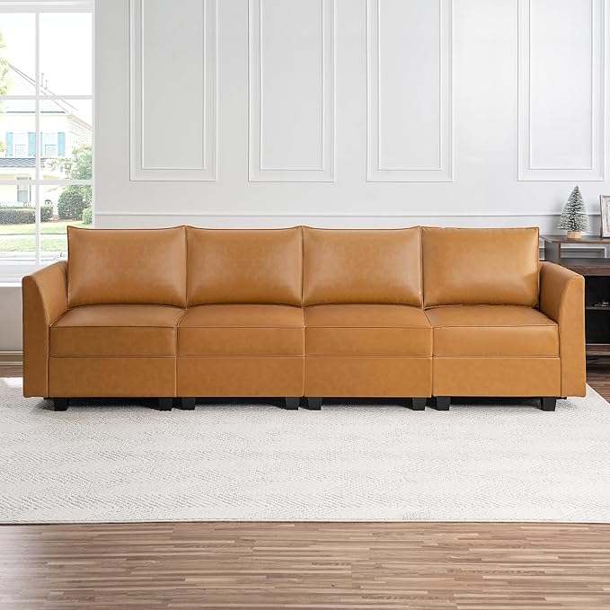 Naomi Home Elizabeth Modern DIY Collection Caramel/Air Leather/4 Piece Modular Sectional