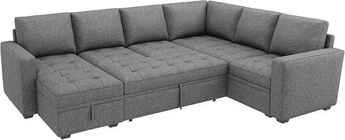 HONBAY Modular Sectional Couch with Pull Out Bed Sleeper Sofa with Storage U Shaped Modular Sectional Couches for Living RoomMid Grey
