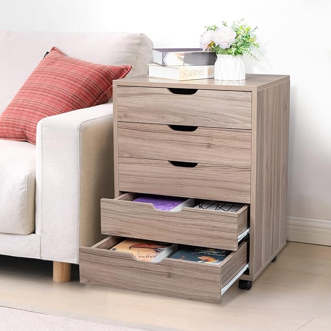 Wooden Filing Cabinet 7/6/5 Drawers MDF Dark Walnut Color/Gray/White for Home Office Furniture Filing Cabinet (Color : 5-Drawer Dark Walnut) (5 drawer Dark Walnut)