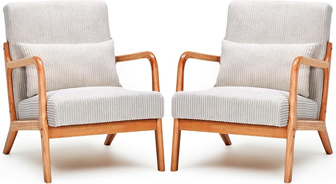 Rovibek Striped Accent Chair Set of 2 - Modern Accent Chairs with Lumbar Pillow Comfortable Reading Chair for Bedroom with 4.7in Thick Cushion Small Living Room Chairs for Small Spaces
