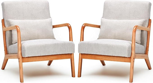 Rovibek Striped Accent Chair Set of 2 - Modern Accent Chairs with Lumbar Pillow Comfortable Reading Chair for Bedroom with 4.7in Thick Cushion Small Living Room Chairs for Small Spaces