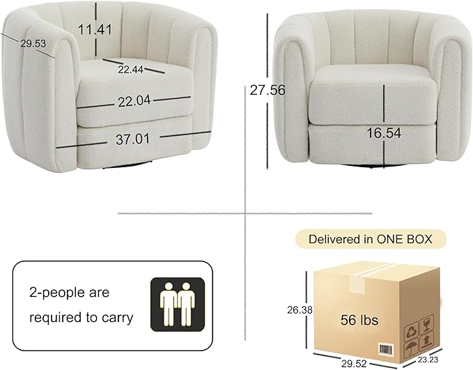 Swivel Accent Chair for Livingroom Teddy Fabric 360 Degree Round Swivel Barrel Armchair Wide Upholstered for Living Room Bedroom Reading Waitingroom (White Teddy)