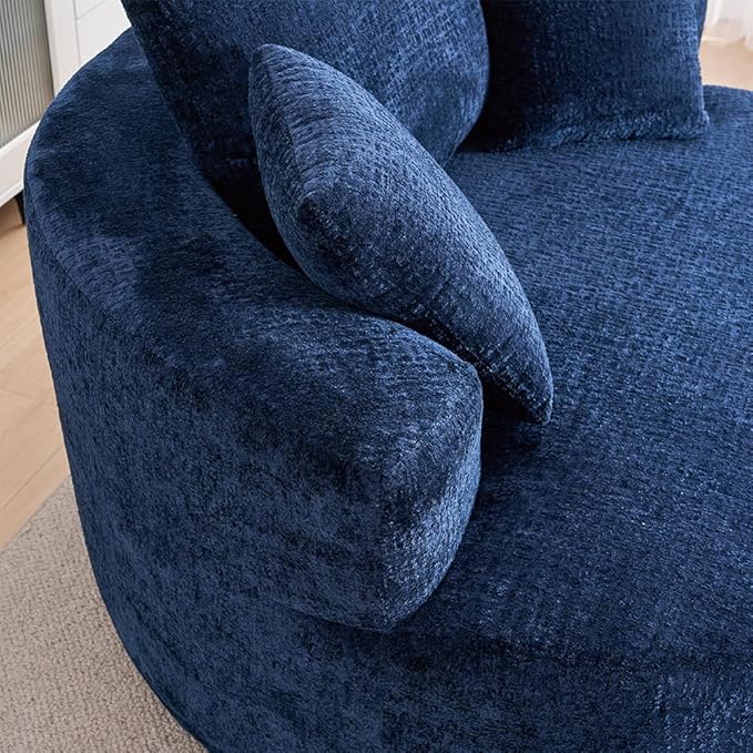 Blue 55 Oversized Swivel Accent Chair Round Barrel Chair with 360° Rotation Chenille Upholstered Deep Seat Lounge Sofa Modern Comfy Single Sofa for Living Room Bedroom Office (Blue)