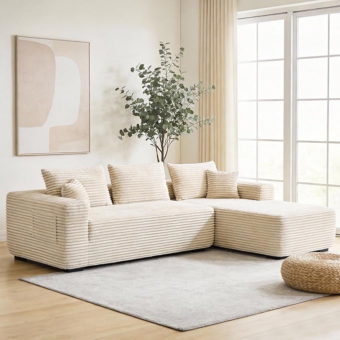 L-Shaped Modular Sectional Sofa 103.5 Beige - No Assembly Couch for Living Room High Resilience Sponge &amp Spring Support