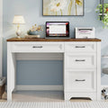Farmhouse Executive Desk with Drawers Wood Computer Desk with Ample File Drawer Rustic Home Office Desk with Storage for Bedroom Living Room White