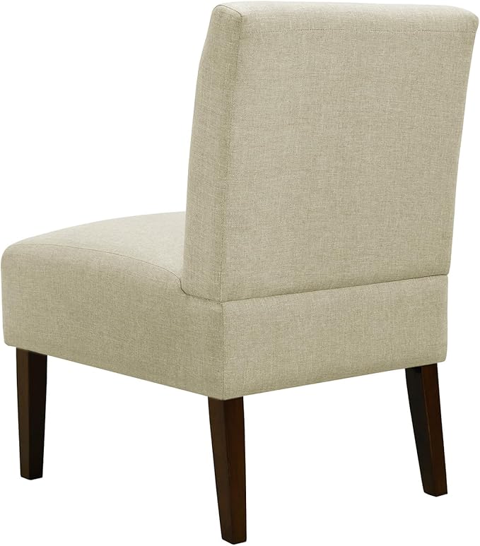Rubberwood Slipper Chair Accent Armless Chair with High Back - Modern Upholstered Lounge Chair for Living Room Bedroom Office Deep Seat Comfy Reading Chair (Beige)
