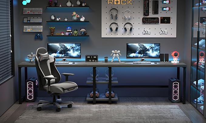 EXCEFUR Industrial Computer Desk Home Office Desk with Storage Shelves Wood Study Writing Table for Bedroom Living Room Grey 53 Inch