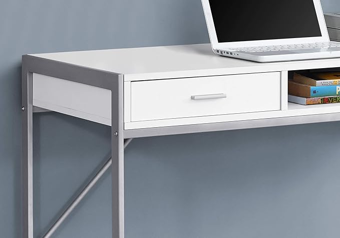 Computer Desk Home Office Laptop Storage Drawers 48 l Work White Laminate Grey Metal Contemporary Modern