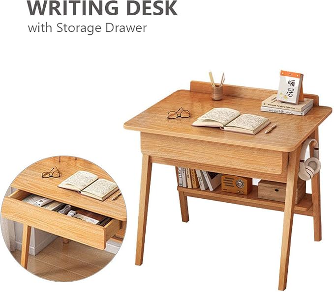 Computer Desk with Storage Shelf &amp Drawers Modern 24 inch Writing Desk Study Table Compact Laptop Desk for Small Space Home Office Walnut