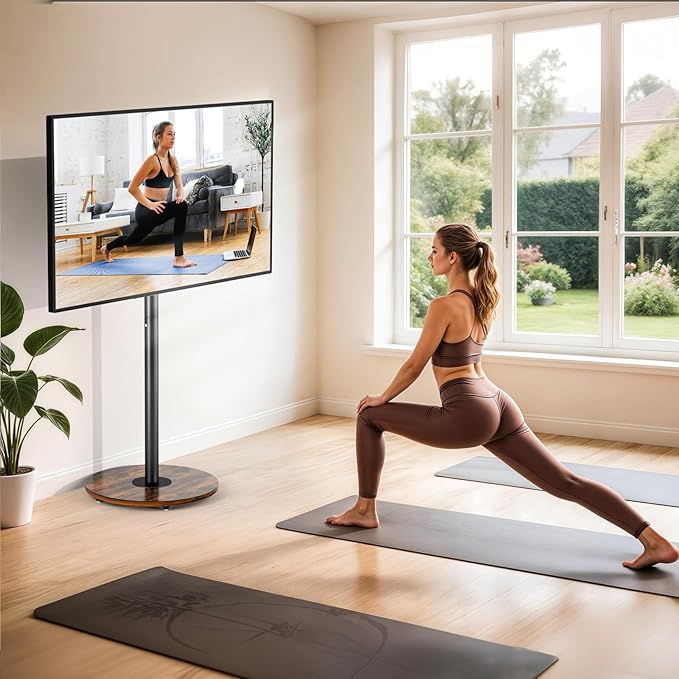unho Black Rolling tv Stands for Living Room Swivel Portable tv Stand on Wheels for 40-75 Inch LCD LED OLED TVs Height Adjustable&ampWood Basecorner tv Stand Mobile TV Cart Holds up to 110Lbs