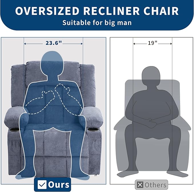Large Power Lift Recliner Chair for Elderly with Massage and Heat 3 Positions 2 Side Pockets and 2 Cup Holders USB Ports