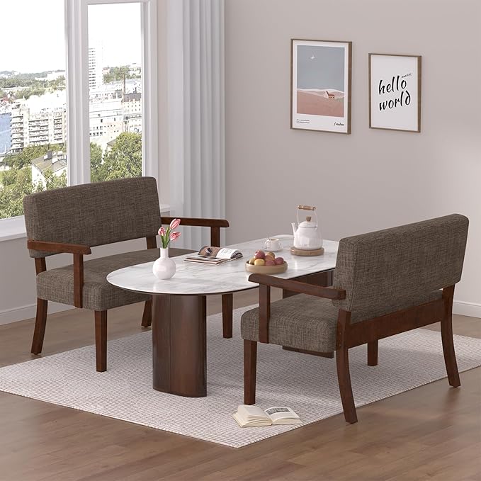 Accent Chair 2 Seat Upholstered Reading Leisure Chair Bench with Solid Wood Frame for Dining ReadingWaiting Rooms (Brown)