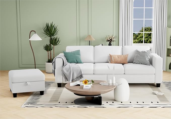 Sectional Couches for Living Room - Convertible L Shaped Couch with Storage Ottoman 3 Seater Modern Velvet Grey Sofa for Small Space Studio Basement Loft