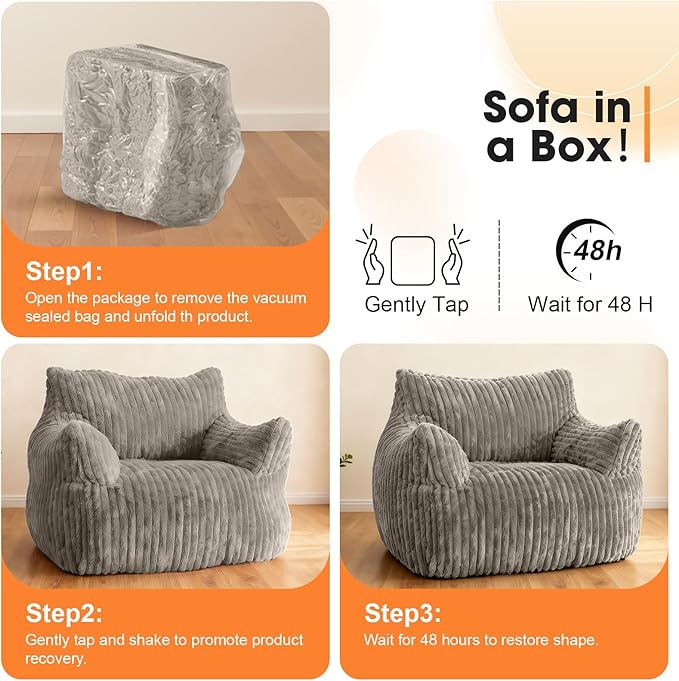 Giant Bean Bag Chair with Ottoman Oversized Memory Foam Bean Bag Sofa for Adults and Kids Large Comfy Fluffy Single Lounges Mini Couch for Living Room Bedroom &amp Dorm(Taupe)