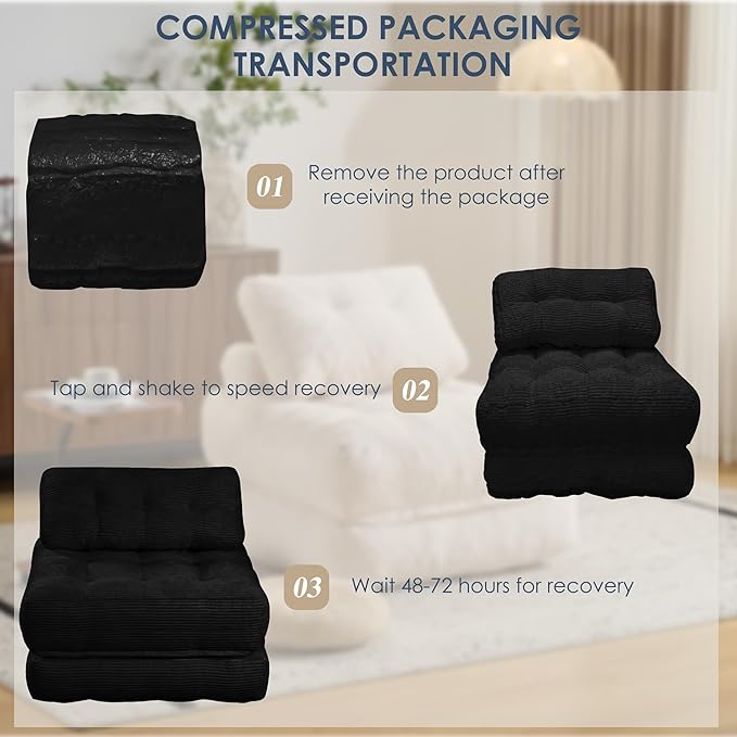 Folding Sofa BedConvertible Sleeper Chair for Adults Folding Sofa Bed Foam Filling Couch with PillowSleeper Chairs Single Size Floor MattressBlack