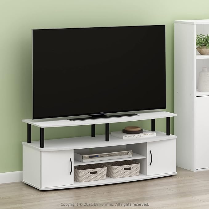 Furinno Jaya Entertainment Center Stand Unit/TV Desk for up to 55 inch White/Black