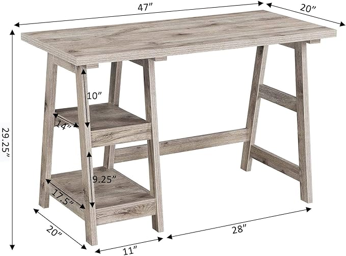 Convenience Concepts Designs2Go Trestle Desk 47 - Modern Desk or Vanity with Shelves for Office Dorm Living Room Sandstone