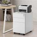 Rhomtree 3 Drawer File Cabinet Rolling Metal Filing Cabinet with Lock Mobile Pedestal Storage Fully Assembled Without Casters (White)