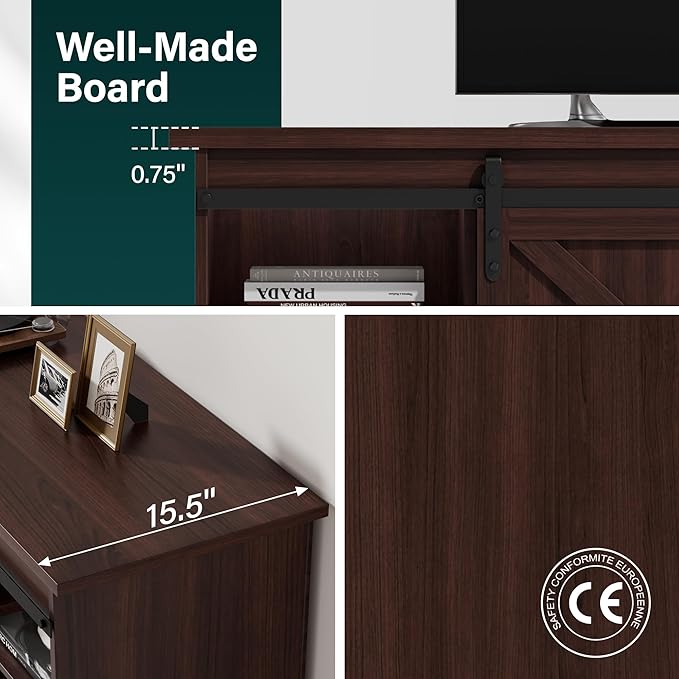 JUMMICO TV Stand with 4 Drawers for 65 Inch TV Farmhouse Entertainment Center with Storage and Sliding Barn Doors Rustic Media TV Console Cabinet with Shelves for Living Room Bedroom (Rustic Oak)