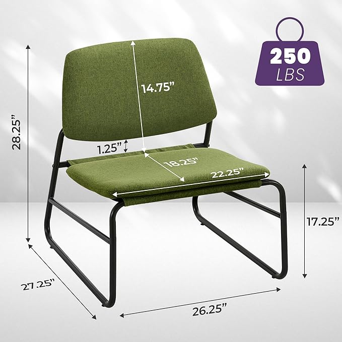 DAICO Modern Accent Chair Armless Sling Accent Chairs Comfy Upholstered Side Sitting Chairs with Metal Frame for Living Room Bedroom Balcony Garden Linen Green