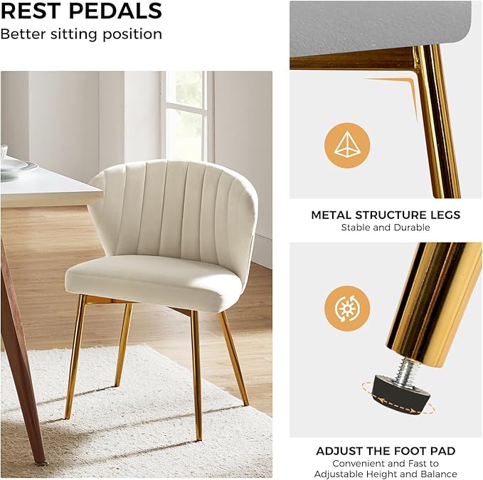 HULALA HOME Dining Chairs Set of 2 Velvet Upholstered Kitchen &amp Dining Room Chairs with Metal Legs Vanity Chair Armless Side Chairs for Living Room Bedroom Restaurant Channel Curved Backrest Tan