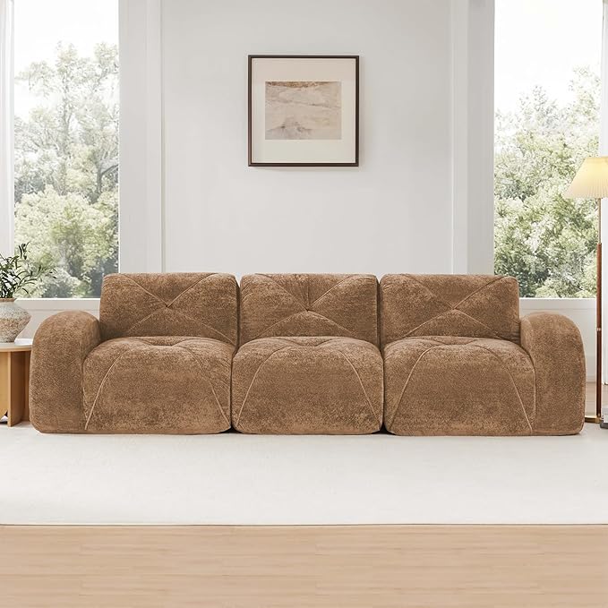 110.6'' Modular Sectional Couches for Living Room Modern Velvet Cozy Boneless Sofa No Assembly Required Comfy Couch Camel Cloud Boneless Couch in a Box Sofas para Sala