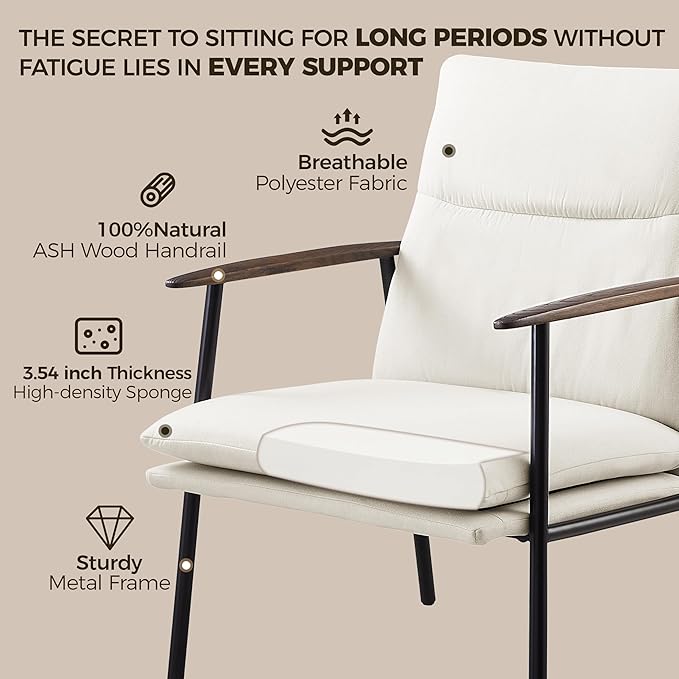 Art Leon Accent Chair- Mid Century Modern Accent Chairs Upholstered Fabric Reading Bedroom Chair Side Sitting Chair with Metal Frame Armchairs for Living Room Bedroom Guest Room Beige