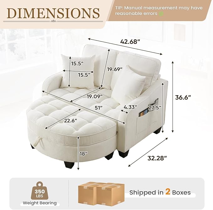 Oversized Chair and A Half Chenille Tufting Accent Cozy Reading Sofa Chair with Storage Ottoman Upholstered Loveseat Chaise Lounge Sofa with Adjustable Back for Living Room Office Sunroom Beige