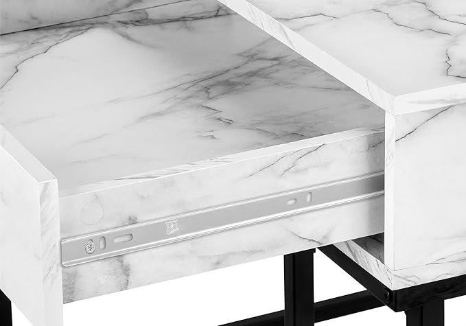 Penau Computer Desk for Home Office White Marble Look with 2 Storage Drawers Contemporary Black Metal Frame 48 Inch