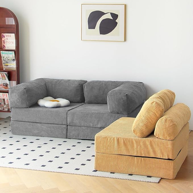 Free Combination Convertible Folding Sofa Bed Armless Foam Floor Sofa Sleeper Floor Couch for Living Room and Bedroom Sleeper Chair with Pillow Twin Size (Harbour Grey)