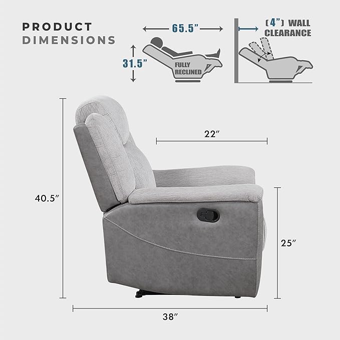Lexicon Manual Reclining Loveseat for Living Room Chenille Double Recliner Loveseat Center Storage Console/Home Theater Seating/Wall Hugger/Padded Headrest Required Assembly Two-Tone Gray