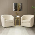 HULALA HOME Swivel Accent Chair with Gold Metal Base Set of 2 Contemporary Velvet Curved Swivel Barrel Chair Upholstered Club Armchair Leisure Single Sofa for Living Room Nursery Bedroom(Ivory)