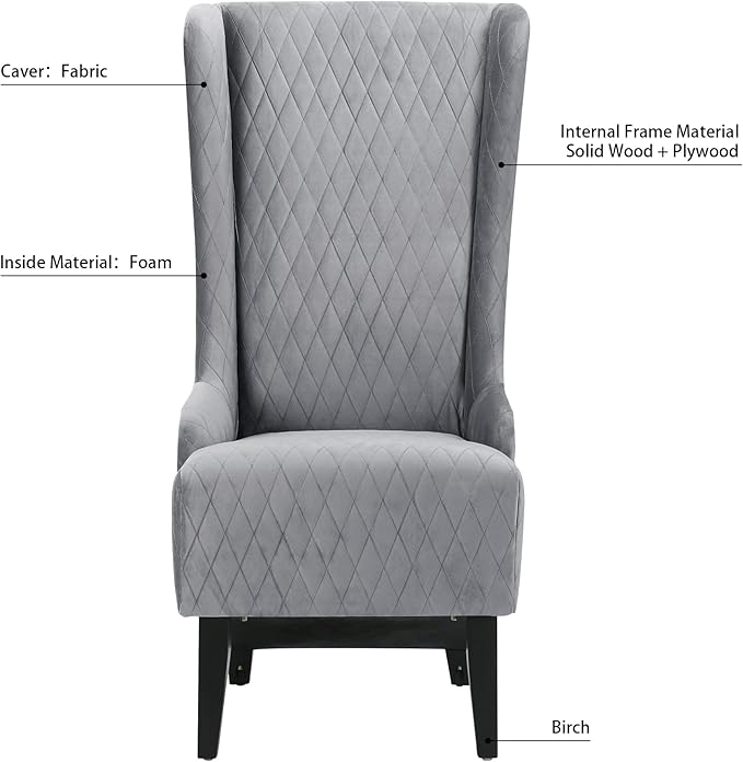 GDFStudio 23 Wide High Back Accent Chair Upholstered Wingback Chair Armless Design Modern Vintage High Back Chair with Soft Padded Seat and Wooden Legs for Living Room Bedroom Gray+Fabric
