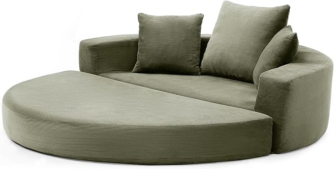 Green Boneless Loveseat Couch - 67 Circular Convertible Sofa Bed No Assembly Corduroy Folding Floor Futon with Pillows for Small Spaces (Green)