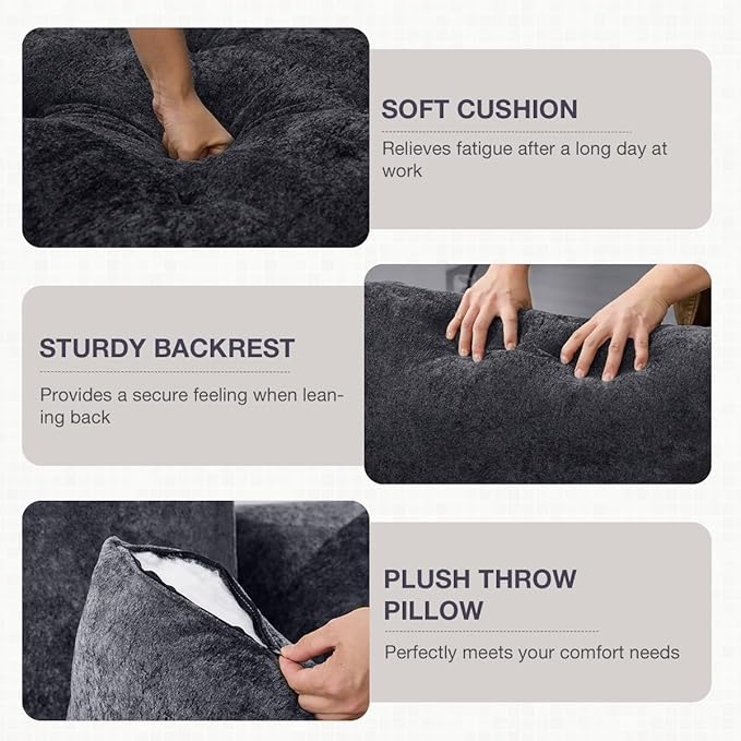 110 Cloud Sectional Couch for Living Room Upholstered L-Shape Modular Sofa with Movable Ottoman 3-Seater Deep-Seat Foam Couch Comfortable Convertible Sectional for Home &amp Apartment（Black）