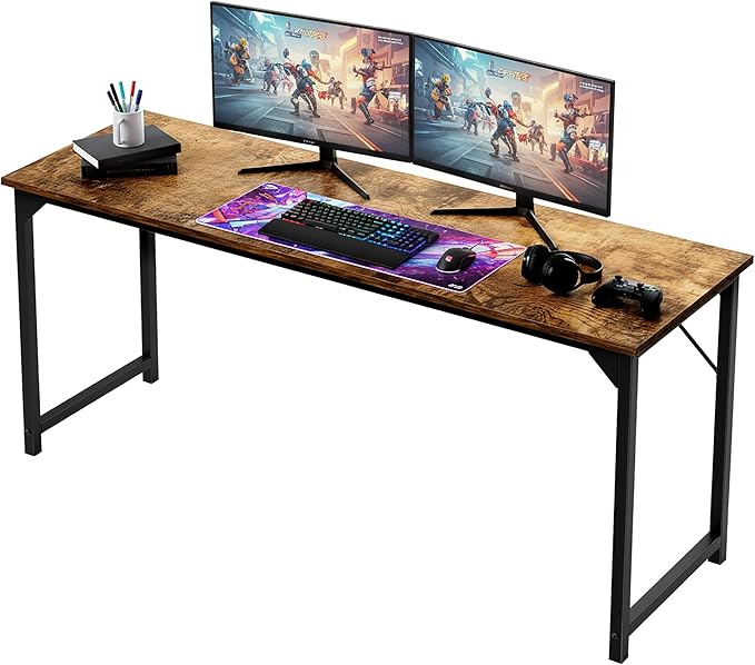 OLIXIS 63 Inch Computer Office Desk for Small Spaces Writing Gaming Work Desk Modern Study Table with Storage Bag &amp Headphone Hook Home Bedroom Rustic Brown