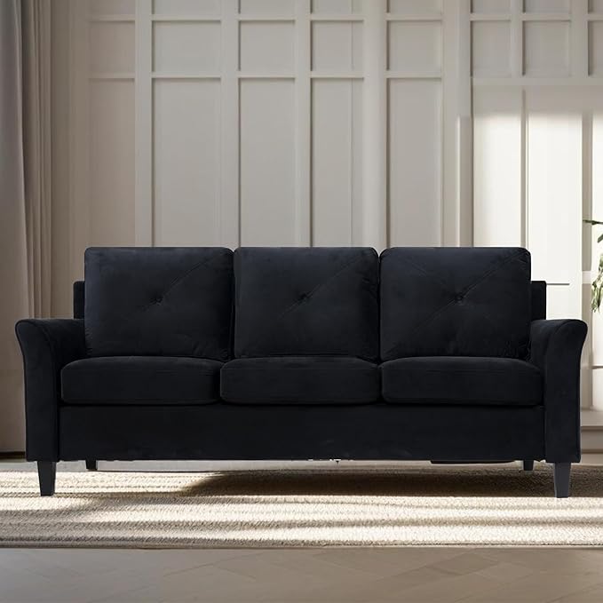Naomi Home Raelynn Button Tufted Sofa Affordable Black Modern Sofa - Microfiber Couch for Small Spaces Cama para Sala Modernos Baratos - Durable Sturdy Living Room Furniture Tool - Free Assembly
