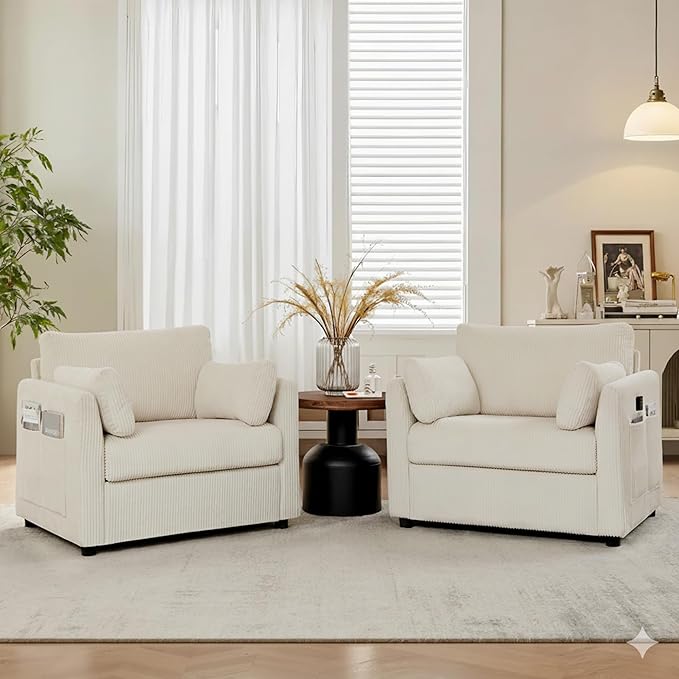 Modern Accent Chair Living Room Chairs in Corduroy FabricReading Chair Sofa Couch for Apartment and Small Spaces.(Beige Chair)