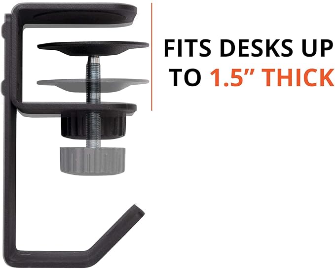 Stand Up Desk Store Clamp-On Under Desk Headphone Hanger Backpack Hook and Purse Holder - Black