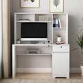 VERYKE Home Office DeskComputer Desk with Hutch and DrawerWriting Desk with 3 AC OutletModern Office Desk with 2 USB Charging Ports for Study RoomLiving Room (White)