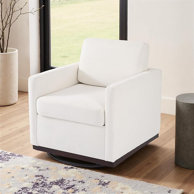 UIXE Swivel Accent Chair Chenille Upholstered Armchair Comfy Club Chair for Living Room Mid Century Modern Arm Chair Single Sofa Nook Bedroom Side Reading Seat - Beige