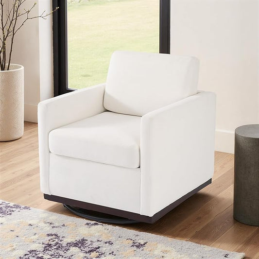UIXE Swivel Accent Chair Chenille Upholstered Armchair Comfy Club Chair for Living Room Mid Century Modern Arm Chair Single Sofa Nook Bedroom Side Reading Seat - Beige