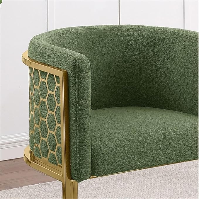 Modern Honeycomb Armchairs with Chrome Base Silver or Gold Frame Options (Teddy Fabric Green/Gold Bar Stool)
