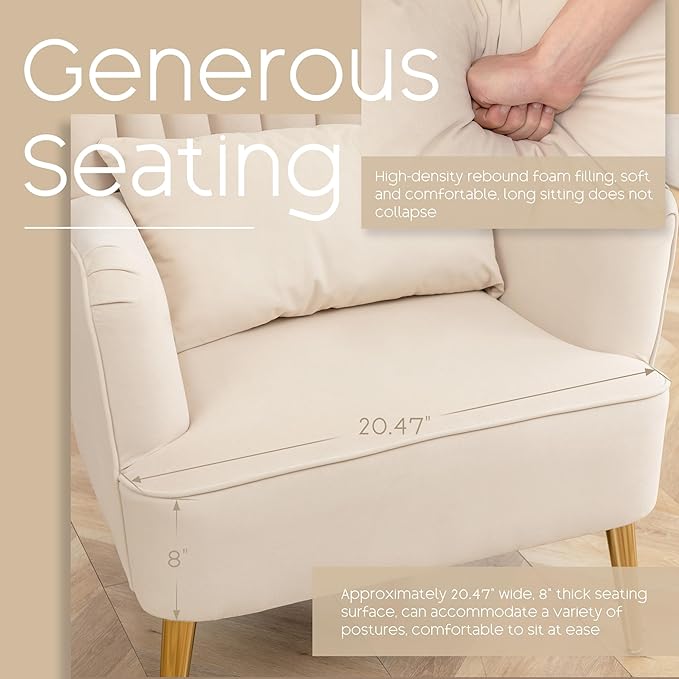 Modern Accent Chair Comfy Wingback Armchair with Pillow Upholstered Shell Accent Chair Reading Chair for Bedroom Living Room Small SpacesDressing Room Beige