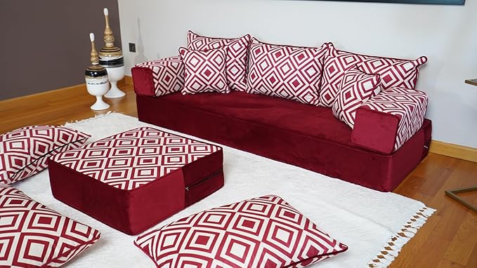 arabicsofa Handmade Turkish Floor Sofa with Backrest Pillows – Arabic Diwan Floor Cushions for Living Room