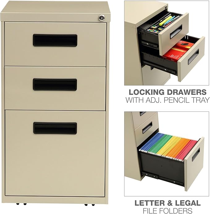 Alera PA53-2820PY Three-Drawer Metal Pedestal File 16w x 19-1/2d x 28-1/2h Putty