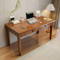 RUNNUP Modern Wood Writing Desk with 2 Drawers 39.5 Home Office Desk Simple Study Desk for Small Spaces Without Chairs Nut-Brown