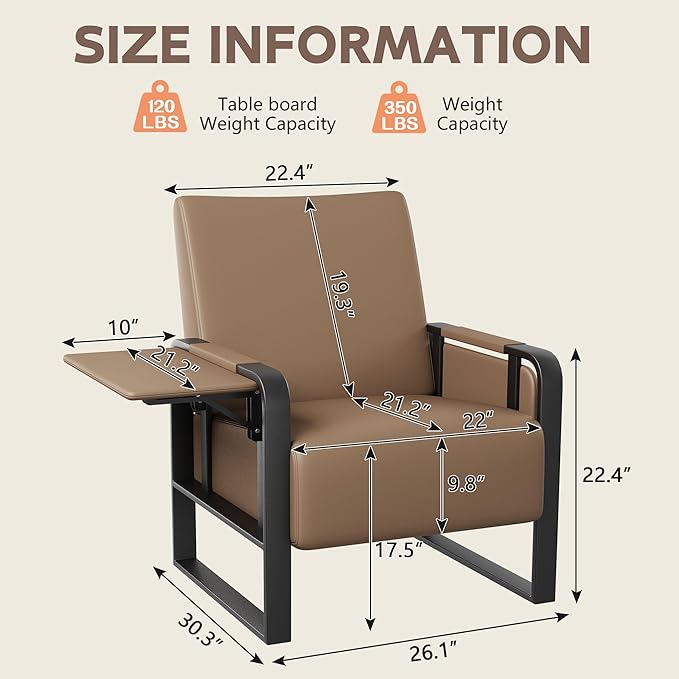 Andeworld Modern Accent Chair Mid Century Living Room Armchair Upholstered Faux Leather Sofa Side Chair with Side Table for ReadingWorkingOfficeApartmentDark Brown