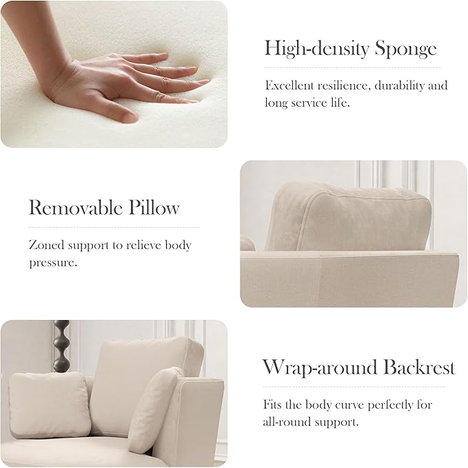 Aoiy &amp Wifon 40.5'' W Swivel Accent Chair with Storage Ottoman Round Arm Barrel Chair with 3 Pillows for Living Room/Bedroom/Apartment Beige