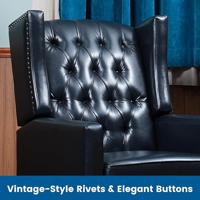CONSDAN Recliner Chair Leather Recliner Sofa with Soft High-Resilience Cushion Living Room Chair with Button Tufting and Nailhead Trim Black